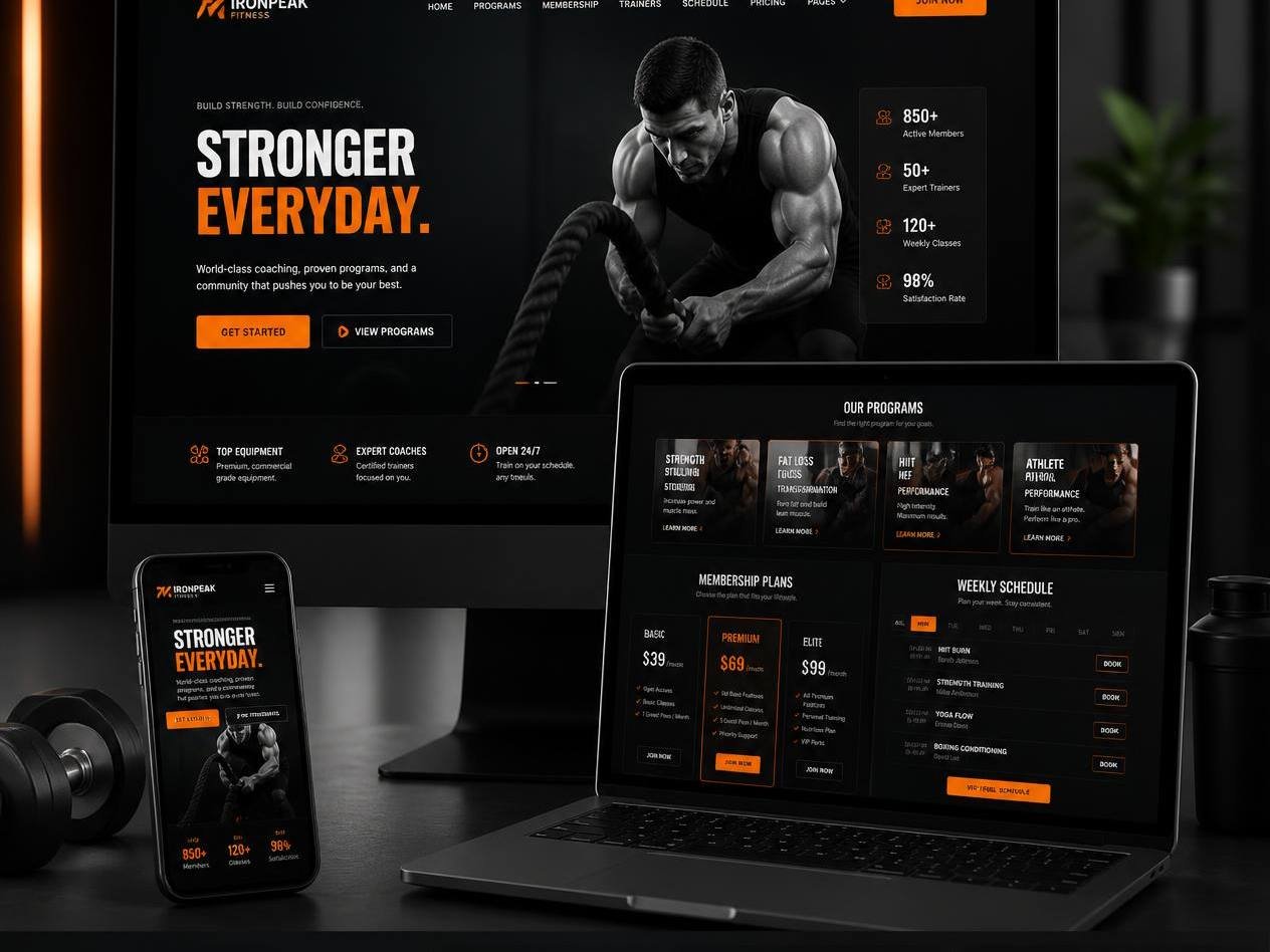 Fitness studio homepage, programmes and class timetable